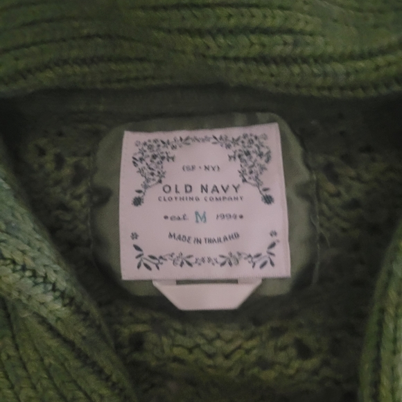 Old Navy Sweater Women MEDIUM GREEN RABBIT HAIR LAMBS WOOL Horn Buttons CROCHET - Picture 3 of 6
